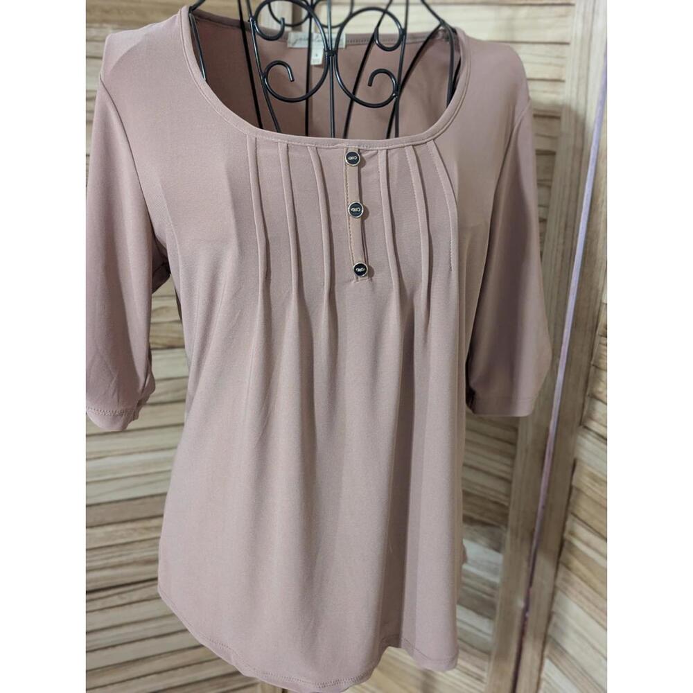 Joie de Vivre Women's Short Sleeve Beige Blouse Size Small